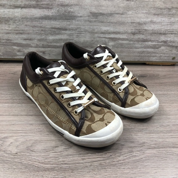 Coach Shoes - COACH Francesca Monogrammed lace up fashion sneaker in brown
